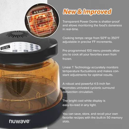 Vista 5 de Nuwave Horno infrarrojo Pro Plus 2, encimera, convección, cocina fresca o congelada, sin descongelación ni precalentamiento, cocina saludable, calor