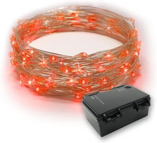 Vista 8 de Cadena de 60 luces LED RTGS, funciona con pilas con cable plateado de 20 pies de largo, para interiores y exteriores, con caja de batería Blanco