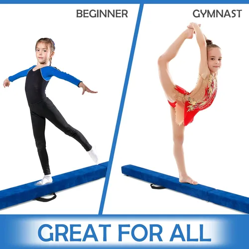Vista 2 de Giantex Haz de equilibrio de 7/8/9 pies, haz de gimnasia plegable con asas de transporte, base de goma antideslizante para niños, haz de gimnasia