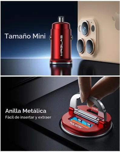 Vista 4 de MRGLAS【Actualizado】 Cargador de coche USB C de 125 W de carga súper rápida Rojo
