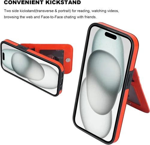 Vista 23 de KIHUWEY - Funda tipo cartera compatible con iPhone 15 con soporte para tarjetas de crédito, cierre magnético, soporte de cuero premium, cubierta