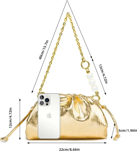 Vista 2 de NEWUEINCN Dumpling Bag for Women Sparkly Evening Clutch Purses Cloud Crossbody Bag Ruched Shoulder Bag with Detachable Chain