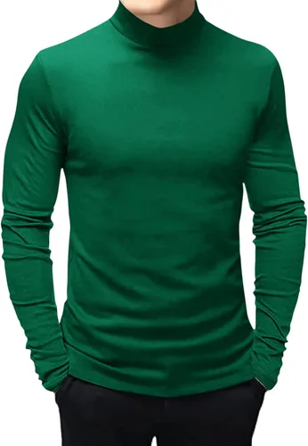 Vista 13 de Mens T Shirt Long Sleeve Basic Mock Turtleneck Pullover Thermal Solid Tops Verde militar