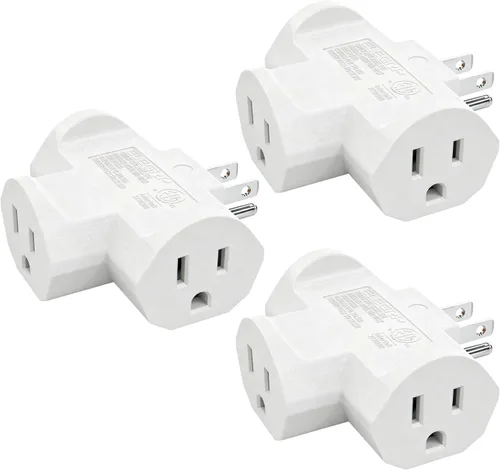 Vista 13 de ELEGRP Extensor de Energía de Servicio Pesado de 3 Clavijas a Triple Toma en Dirección T, Extensor de Toma de Pared Multidireccional con Conexión a