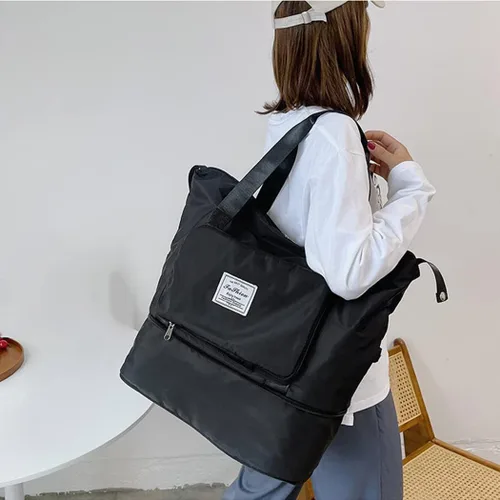 Vista 2 de Bolsa de viaje plegable de gran capacidad, seca y húmeda, separada, plegable, bolsa de gimnasio, bolsa de viaje de moda, espacio expandible