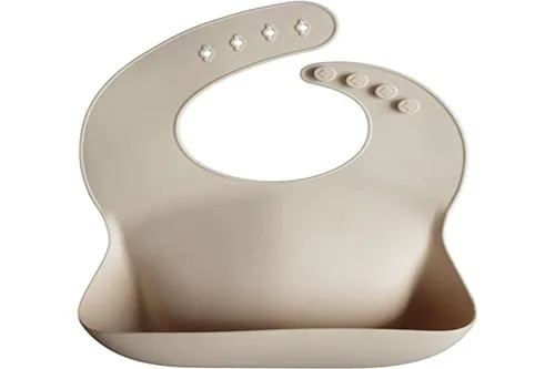 Vista 111 de Mushie - Babero de silicona para bebé, ajustable y resistente al agua (abejas) De 4 a 24 meses, lavable a máquina, correa ajustable