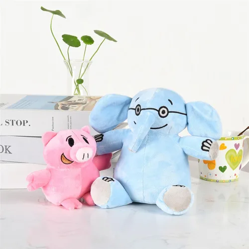 Vista 3 de Rhymad Par de juguetes de peluche de elefante y cerdito, animal de peluche suave Mo Willems, elefante y cerdo, juguetes para niños, decoración