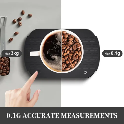 Vista 2 de Báscula de café con temporizador, báscula de café espresso recargable, báscula digital de alta precisión de 6.6 lbs/0.00 oz, báscula de alimentos