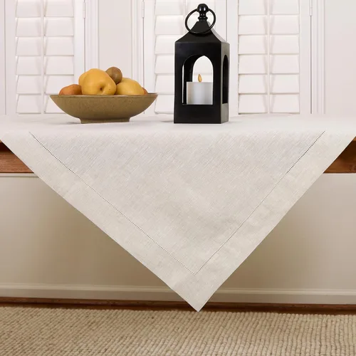 Vista 85 de Solino Home Mantel de lino blanco de 52 x 52 pulgadas, mantel cuadrado de lino 100% puro, con dobladillo clásico, lavable a máquina para verano