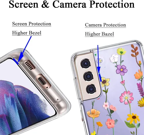 Vista 2 de Unov Funda para Galaxy S21, transparente con diseño, ajuste delgado, buen agarre, funda de teléfono en relieve, cubierta protectora a prueba