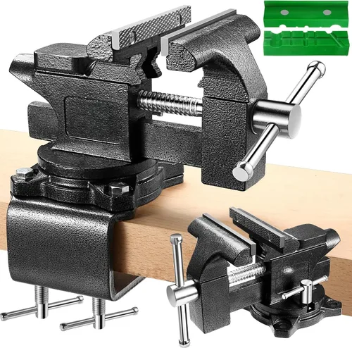 Vista 7 de Torno de banco, tornillo de mesa de 4-1/2" para banco de trabajo, tornillo de banco multiusos resistente 2 en 1 con mordazas suaves
