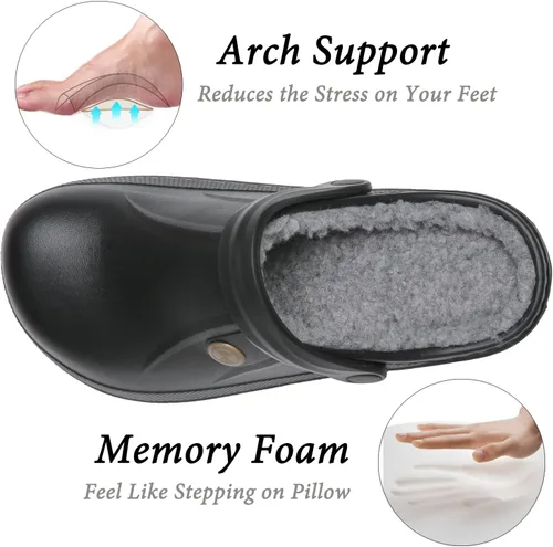Vista 3 de ChayChax - Pantuflas impermeables para mujeres y hombres, con forro de piel, zapatos de jardín de invierno, pantuflas cálidas para interiores
