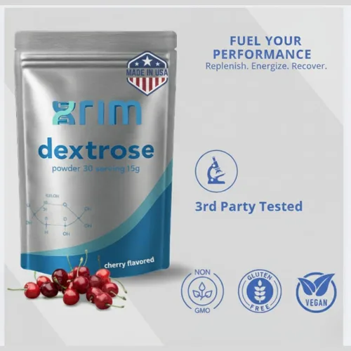 Vista 3 de XRIM Labs Dextrosa en polvo, sabor a cereza natural, energía rápida, apoyo de recuperación y energía, bolsa a granel de 15.87 oz