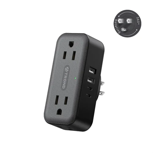 Vista 12 de TROND Extensor de toma con cable de 6 pulgadas, adaptador de enchufe plano con 4 tomas eléctricas y 4 puertos USB, para montaje en pared, toma