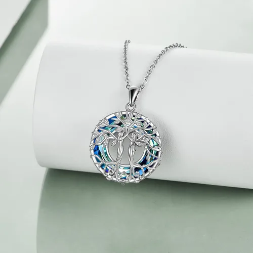 Vista 2 de ONEFINITY Collar de árbol de la vida para mujer, plata de ley, concha de abulón, cristal de árbol de la vida, collar con colgante de árbol