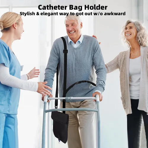 Vista 6 de Soporte para bolsa de drenaje de orina, funda ajustable para bolsa de catéter con cremallera, cubierta de tubo de catéter Foley, soporte impermeable
