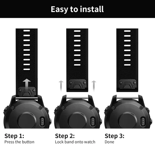 Vista 5 de Correa de reloj compatible con Fenix, correa de reloj Garmin de 0.866 in, silicona suave, repuesto para Fenix 5/5 Plus/6/6 Pro/7/Forerunner Negro