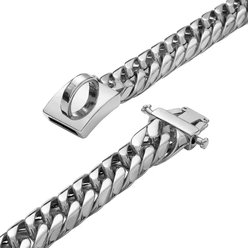 Vista 2 de BAOBOTE Collar de Cadena Dorada para Perro con Hebilla de Broche de Seguridad, Collar de Eslabón Cubano de 19 mm para Perro, Collar Resistente a