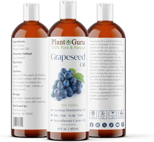 Vista 2 de Plant Guru Aceite de semilla de uva de 16 onzas líquidas prensado en frío, 100% puro, natural portador para la piel, cuerpo, cara y crecimiento