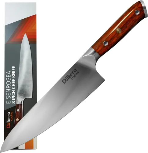 Vista 9 de DaTerra Cucina - Cuchillo Santoku de 7 pulgadas - Cuchillo de cocina profesional de acero alemán con mango ergonómico de palisandro, afilado