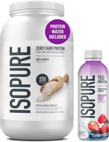 Vista 12 de Isopure-Aislado de proteína de suero de leche en polvo 100% puro, sin carbohidratos/lactosa/gluten, c/vitaminas, sin sabor, 0.88 oz (25 g) por