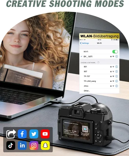 Vista 5 de Cámaras digitales 8K 64MP para fotografía, zoom 16X y micrófono, negro
