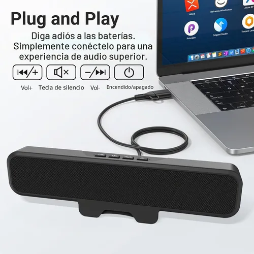 Vista 4 de Inwa - Altavoces de computadora para PC de escritorio, altavoces USB para monitor con clip, barra de sonido con cable para computadora portátil