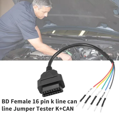 Vista 4 de YACSEJAO OBD2 - Conector hembra de 16 pines, 1 pie OBD2 a 5 pines, cable de probador de puente universal coleta DIY adaptador Mobley
