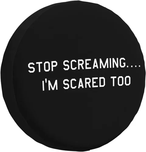 Vista 2 de Stop Screaming I'm Scared Too - Fundas para ruedas impermeables universales para neumáticos de repuesto para remolque, SUV, RV, automóvil, camión