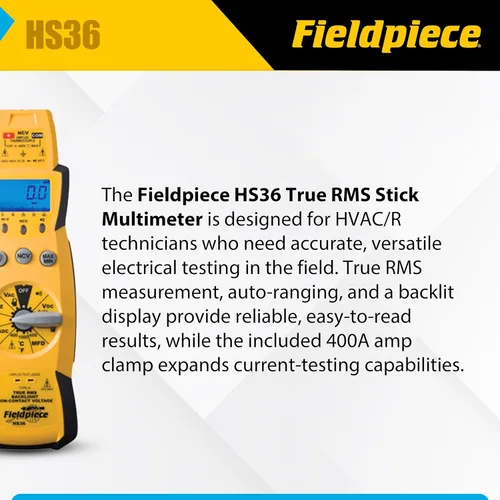 Vista 4 de Fieldpiece HS36 True RMS Multímetro con varilla expandible con oscilador automático y luz trasera