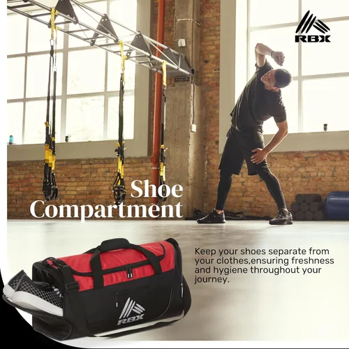 Vista 4 de RBX Bolsas de gimnasio para hombres, pequeña bolsa de gimnasio para mujeres con compartimento para zapatos, bolsa de lona para viajes, bolsa
