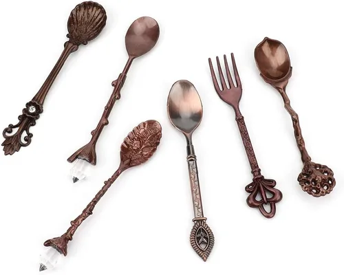 Vista 7 de Juego de 6 cucharas y tenedores, juego de 6 cucharas innovadoras de aleación de zinc, juego de tenedores y cucharas de postre para café, cubiertos