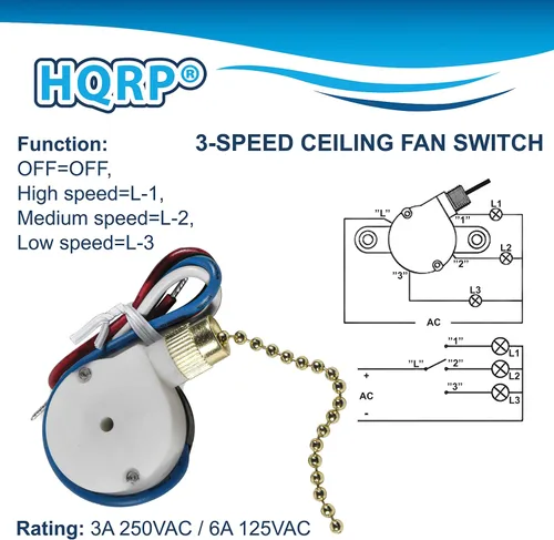 Vista 6 de HQRP Interruptor de ventilador de techo compatible con Zing Ear ZE-208s E89885, Satco 80-1983, Wu Pin LJY209A, Harbor Breeze 33905 Interruptor