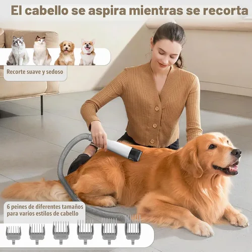 Vista 5 de Kit de aseo para perros, aspiradora para mascotas con cortaúñas y rectificadora de uñas, aspiradora de pelo de perro con 6 herramientas de aseo