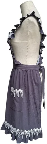 Vista 4 de DNLKWGO Delantal de algodón cómodo, delantal de cocina y pintura, estilo bordado, delantales florales para mujer Gris