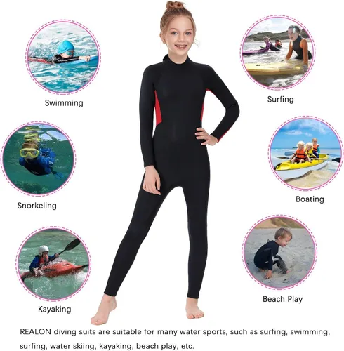 Vista 2 de Kids Full Wetsuit Toddler Boys Girls and Youth 2.5mm 3mm Neoprene Child Wet Suit Back Zipper Thermal Swimsuits for Diving Surfing Swimming Water