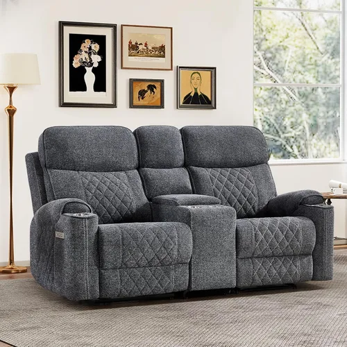 Vista 23 de HAOMARKETS Silla reclinable eléctrica para adultos con puerto USB, sofás reclinables eléctricos de tela suave con portavasos de metal, sillas