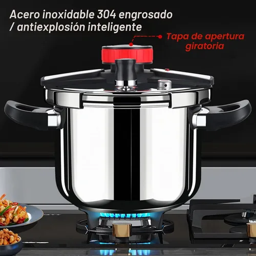 Vista 5 de Luqeeg Olla a presión de acero inoxidable, olla a presión grande de 100 KPa, olla a presión multifuncional a prueba de explosiones con tapa