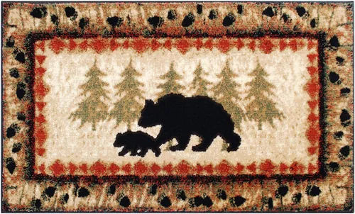 Vista 4 de Masada Masada Rugs 2'x3' Alfombra temática de cabina/cabaña con escena de oso y cachorro