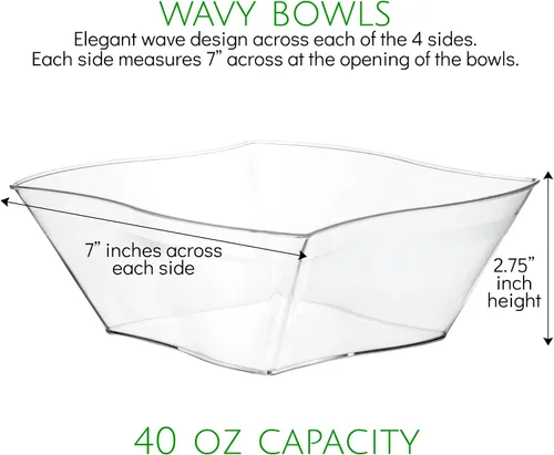 Vista 2 de PLASTICPRO Cuencos desechables de plástico cuadrados con diseño de ondas, resistentes para aperitivos o ensaladas de fiesta (4, medianos)
