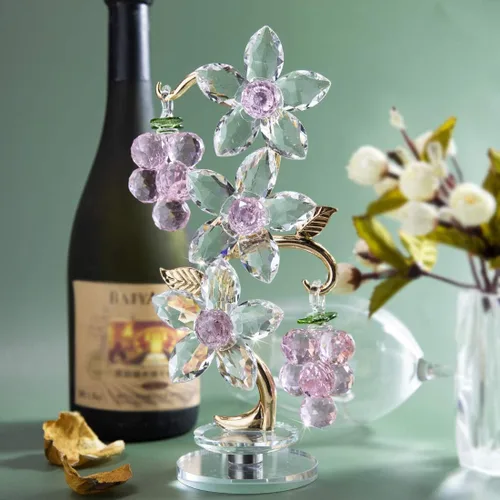 Vista 4 de Figura giratoria de uva de cristal rosa para centro de mesa