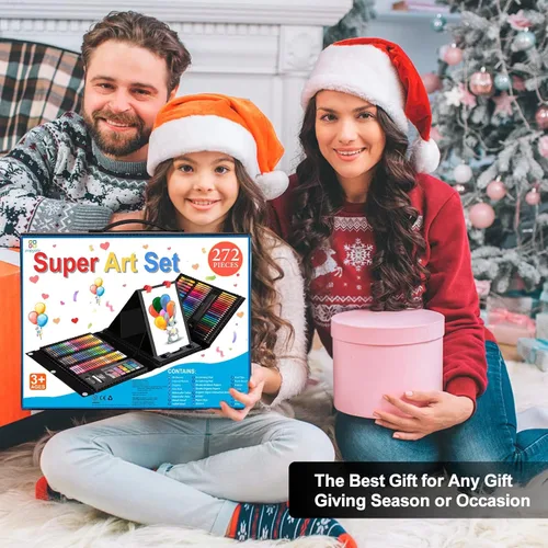 Vista 3 de Suministros de arte, paquete de 272 juegos de arte para niñas, niños, adolescentes, artistas, caja de arte de regalo de lujo con caballete triple