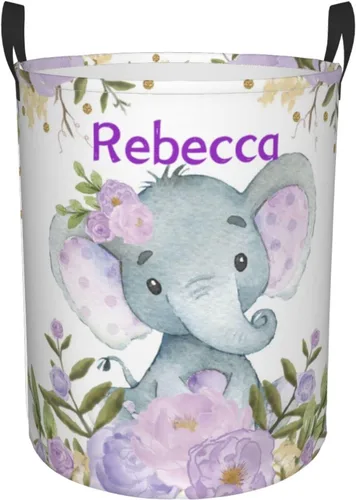 Vista 17 de Cesta de lavandería personalizada con diseño de jirafa, león y flores rosadas, con asas, impermeable, para decoración de dormitorio y baño.
