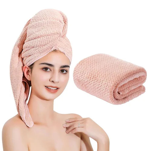 Vista 11 de Toalla de microfibra para el cabello de secado rápido, toallas de secado de pelo, adecuadas para todo tipo de cabello, ultra absorbente, cabello Azul