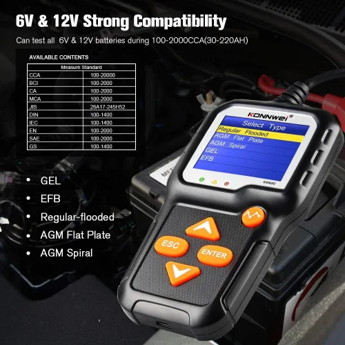 Vista 8 de Escáner KW850 OBD2 + probador de batería de coche KW650