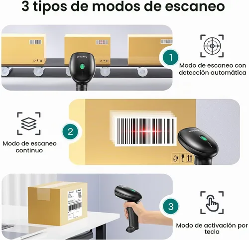 Vista 4 de Escáner de código de barras con soporte, Bluetooth y escáner de código de barras inalámbrico, escáneres de código QR 2D 1D para computadora POS