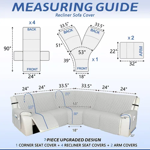 Vista 2 de Arfntevss Fundas de sofá seccional reclinable 100% impermeables en forma de L, funda de sofá para sofá seccional reclinable en forma de L, juego