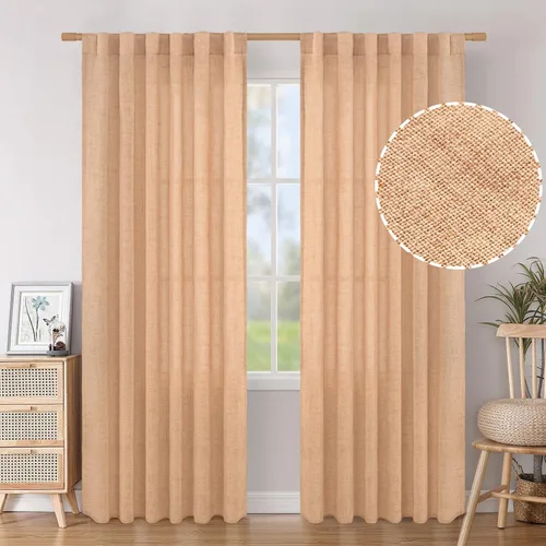 Vista 135 de BGment Cortinas cortas de lino marfil de 36 pulgadas de largo para ventanas de cocina, pequeñas cortinas texturizadas rústicas para café sobre
