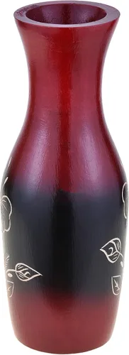 Vista 2 de Aeravida Juego de jarrón de madera de árbol de mango de 8 pulgadas cautivador de hibisco, color rojo y negro, jarrón de madera de mango Jarrón