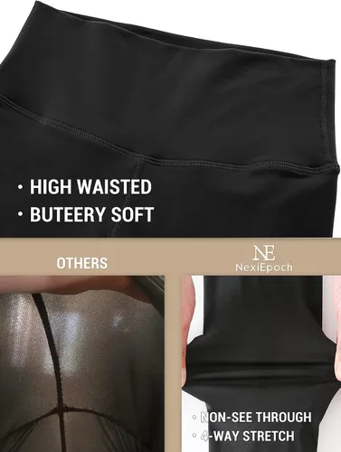 Vista 4 de Paquete de 4 leggings para mujer, diseño suave de tiro alto, con control de abdomen, no se traslucen, pantalones deportivos de yoga negros